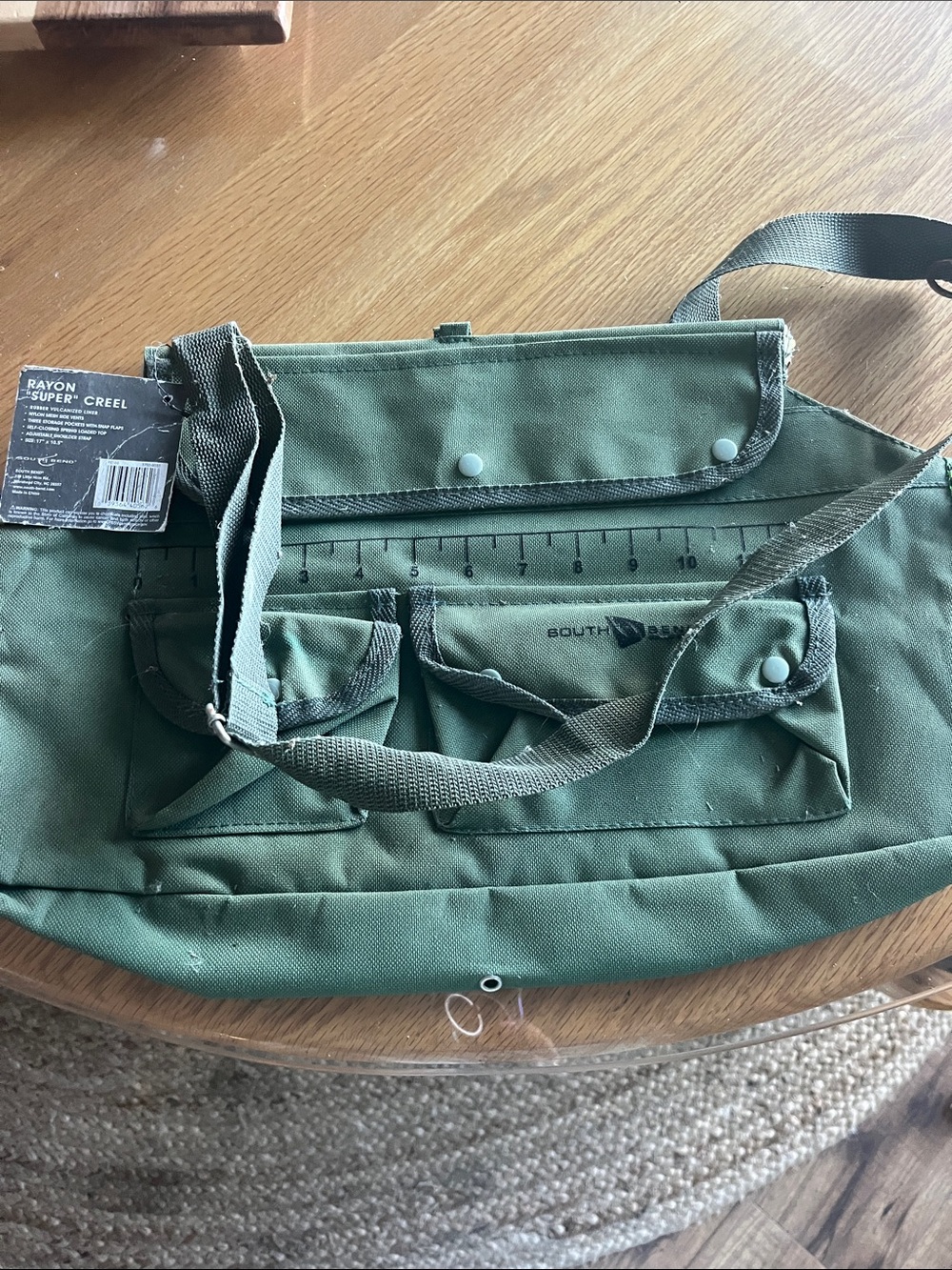 Olive Green Utility fishing Bag with Front and side pockets 18”long 10” height